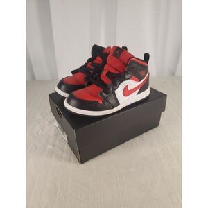 Nike Jordan Black Red 1 Mid‎ Youth Size 10C Kid Shoes Sneakers 640735-079 MJ